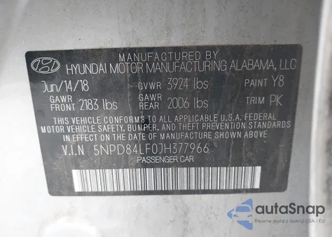 2018 Hyundai Elantra Value Edition z USA, uszkodzony, nr VIN 5NPD84LF0JH377966